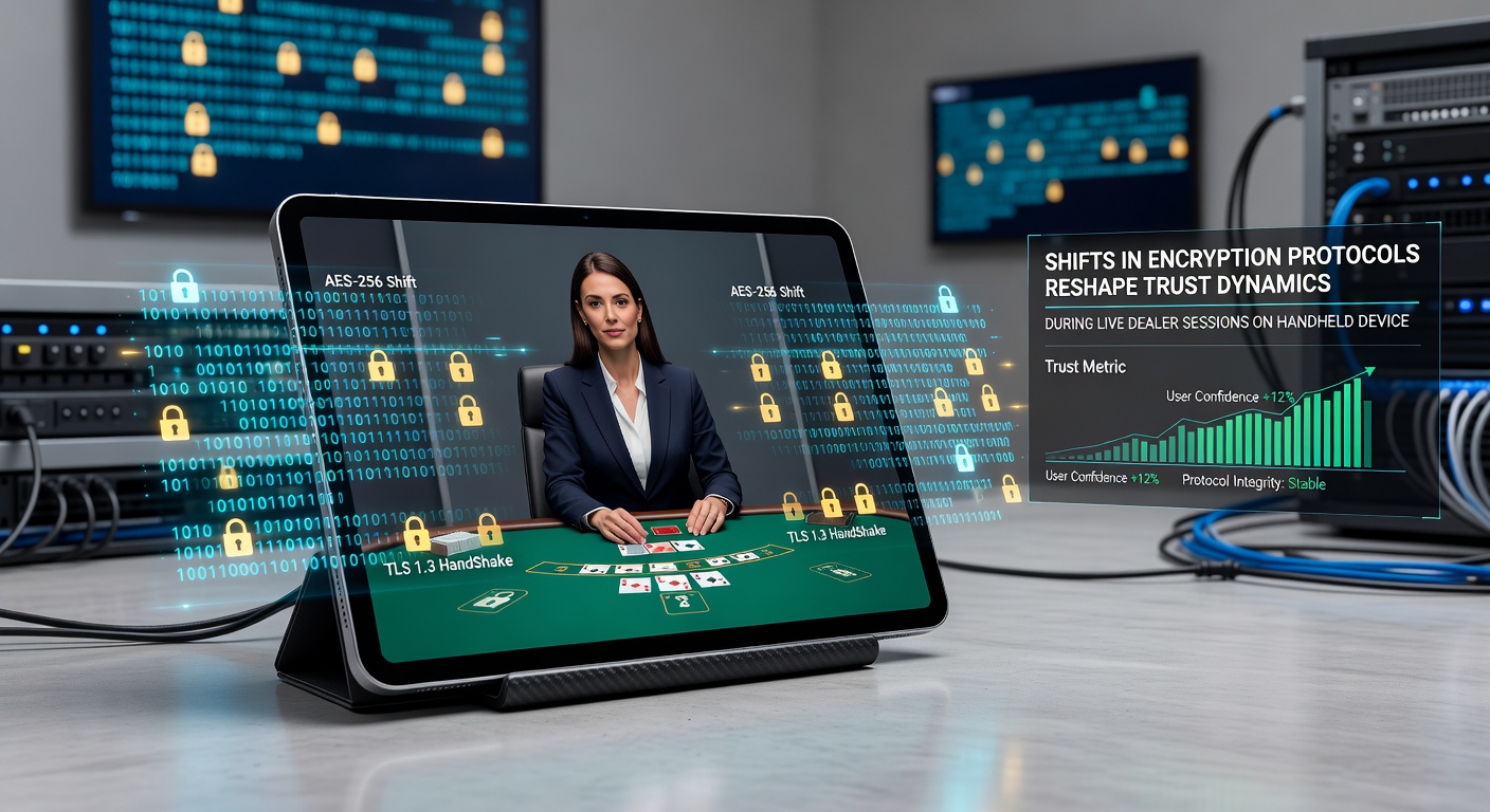 Mobile Geräte mit gesicherten Live-Dealer-Verbindungen und Verschlüsselungsanzeigen