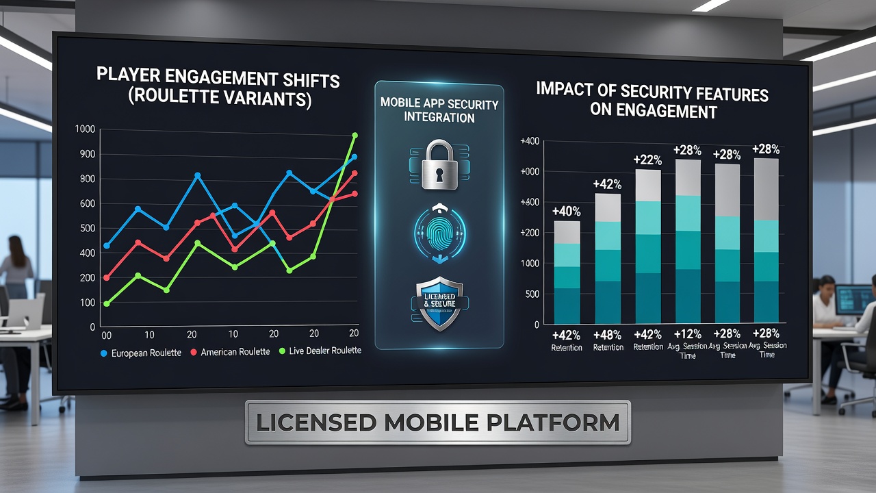 Analyse-Dashboard einer mobilen Casino-App mit Roulette-Statistiken und Sicherheitsmetriken